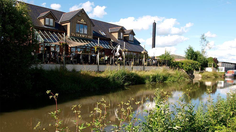 Marston's The Hourglass pub on the Kennet and Avon canal, at Devizes, Wilts